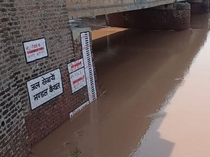 कैथल में घग्गर नदी उफान पर: जलस्तर 21 फीट, खतरे के निशान से सिर्फ 2 फीट नीचे