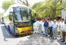 Bhagwant Mann Govt expands luxury bus fleet to Delhi Airport; Transport Minister Harpal Singh Cheema flags off 5 new Super Integral Volvo coaches