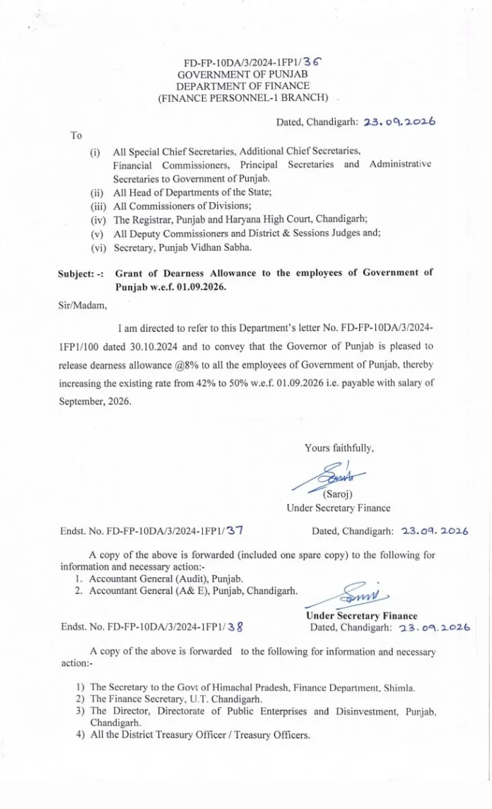 Grant of Dearness Allowance to the employees of Government of Punjab_0001_page-0001